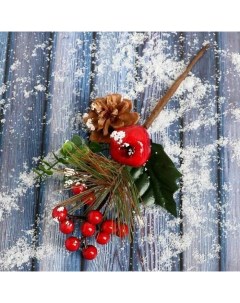 Искусственная ветка с шишками и ягодами граната Зимнее очарование 22 см Зимнее волшебство