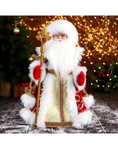 Новогодняя фигурка Дед Мороз в красно золотой шубе с узором 6939403 19x19x40 см Bazar