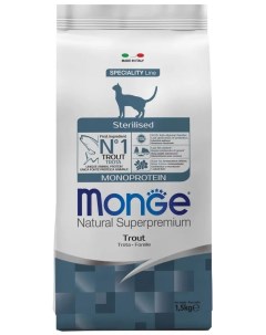 Сухой корм для кошек Monoprotein Sterilised Trout для стерилизованных форель 1 5кг Monge