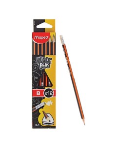 Набор чернографитных карандашей Black Peps B трехгранные с ластиком 12шт 12 уп Maped