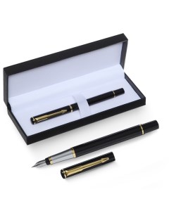 Ручка подарочная перьевая в кожзам футляре корпус черный золото серебро Calligrata
