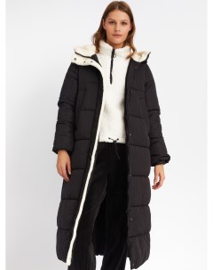 Тёплая куртка пальто с капюшоном с отделкой из экомеха Zolla
