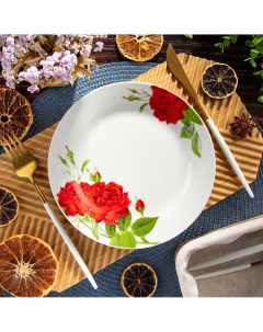 Тарелка обеденная керамика 20 см круглая Алая роза 19 291 Daniks