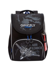 Ранец школьный суперлегкий на ножках с мешком для обуви черный синий Grizzly