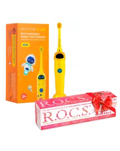 Электрическая зубная щетка RL 020 Kids желтая ROCS Гель для укрепления зубов Revyline