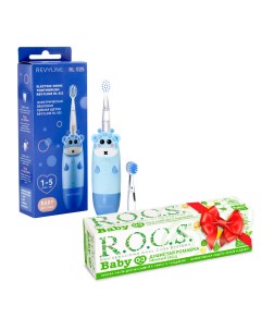 Электрическая зубная щетка RL 025 Baby голубая Зубная паста ROCS BABY Revyline