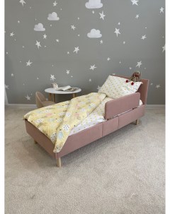 Детская кровать с мягкой спинкой и бортиком розовая Dimdomkids