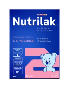 Смесь молочная сухая Premium 2 с 6 до 12 месяцев 600г Nutrilak