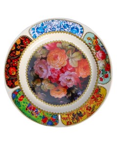 Тарелка декоративная Жостово Пышные цветы настенная d 20 см ручная работа Sima-land