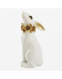 Статуэтка 13 см полирезин бело золотистая Кролик с цветочным ожерельем Easter gold Kuchenland