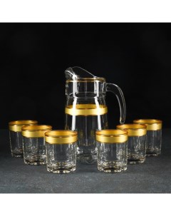 Набор питьевой с золотой каймой Ампир 7 предметов кувшин 1 34 л стаканы 250 мл 6 шт Ас-декор