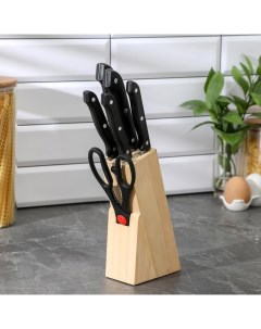 Набор кухонный на подставке 6 предметов ножи 8 см 11 см 13 см 19 см 20 см ножницы Nobrand