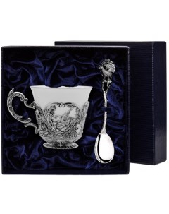 Серебряная чайная чашка Королевская охота с ложкой Глухарь876НБ03806Глух Argenta
