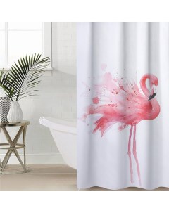 Штора для ванной Душа фламинго с люверсами 180x180 см полиэстер Доляна