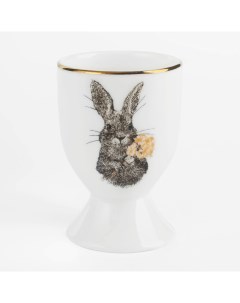 Подставка для яйца 7 см фарфор F белая с золотистым кантом Кролик с цветами Rabbit gold Kuchenland