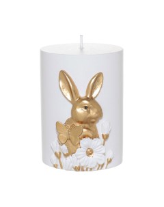 Свеча 9 см цилиндрическая бело золотистая Кролик с бабочкой Easter gold Kuchenland