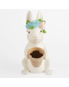 Ваза декоративная 24 см полирезин серая Кролик в венке с корзинкой Pure Easter Kuchenland