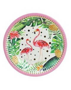 Тарелки Красивые фламинго розовые 23 см 6 шт Miland