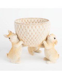 Ваза декоративная 21x17 см полирезин Три кролика с корзиной Natural Easter Kuchenland