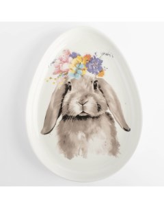 Блюдо 21x16 см керамика белое Яйцо Кролик с цветами Pure Easter Kuchenland