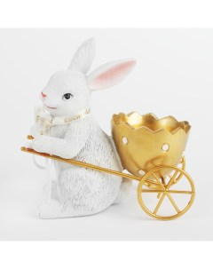 Подставка для яйца 12 см полирезин бело золотистая Кролик с тележкой Easter gold Kuchenland