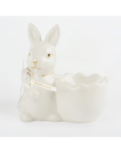 Подставка для яйца 10 см керамика бело золотистая Кролик со скорлупкой Easter gold Kuchenland
