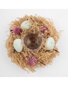 Подсвечник 18 см для чайной свечи стекло суxоцветы Полевой венок Natural Easter decor Kuchenland