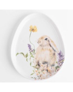 Блюдо 25x20 см керамика белое Яйцо Кролик в цветаx Easter Kuchenland