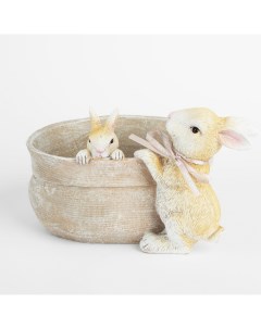 Ваза декоративная 20x14 см полирезин бежевая Кролики на мешке Natural Easter Kuchenland