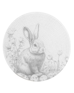 Салфетка под приборы 38 см полиэстер круглая белая Графичный кролик Rotary print Kuchenland
