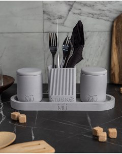 Набор для кухни 02 поднос стакан банка с крышкой 2 шт бетон серый матовый Musko home