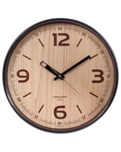 Часы ход плавный круглые 30х30х5 см коричневая рамка Troyka