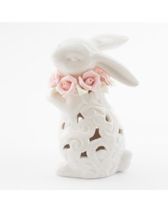 Статуэтка с подсветкой 13 см фарфор P белая Кролик с цветами Easter Kuchenland