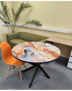 Обеденный стол Арчи 100 см со стеклом оранжевый черный Мекко