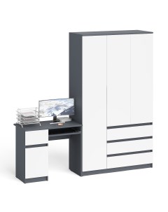 Компьютерный стол Мори МШ1200 1 правый и шкаф комод графит белый 210х50х210 см Свк