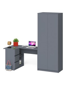 Шкаф двухдверный Мори МШ800 и угловой стол МС 16Л графит 205х85х210 см Свк