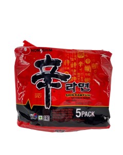 Корейская острая говяжья лапша Nongshim рамен со вкусом грибов в упаковке 5 шт по 130 гр Nobrand