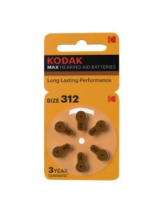 Батарейки Za312 6Bl Kza312 6 Max Hearing Aid 60 300 45000 Б0051738 арт Kodak