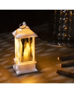 Новогодний светильник Белый фонарь со свечками 4843938 белый теплый Luazon lighting