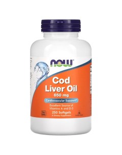 Жир печени трески Cod liver oil 650мг 250 капсул Now