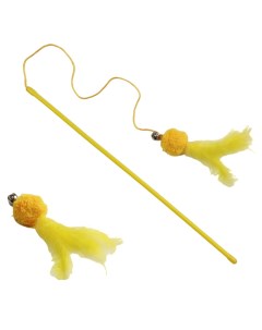 Игрушка для кошек удочка с мягким шариком и перьями желтая Пижон