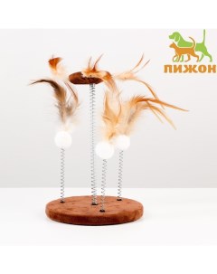 Игрушка дразнилка для кошек коричневая перо текстиль 15 см Пижон