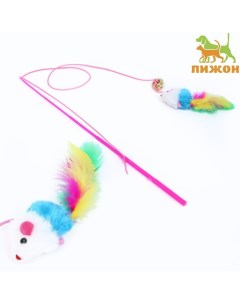 Игрушка для кошек Дразнилка удочка разноцветная мех пластик 32 см Пижон