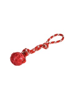 Игрушка для собак Тяни толкай канат с петлей и мячом 34х6 3 см красная Foxie