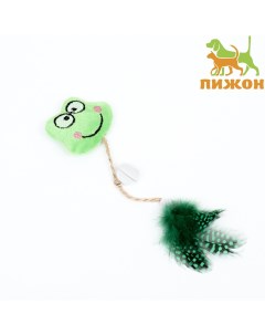 Игрушка для кошек Лягушонок зеленый текстиль перья 10 см Пижон