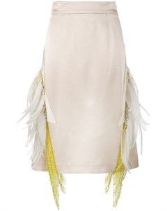 Prada юбка с отделкой бисером и перьями 38 нейтральные цвета Prada