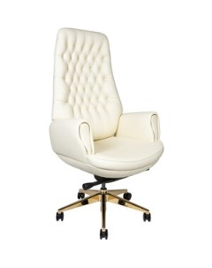 Офисное кресло Моцарт 9132 white leather ivory кожа алюминий крестовина золотого цвета Norden