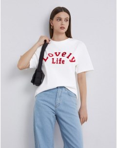 Молочная футболка oversize с принтом Gloria jeans