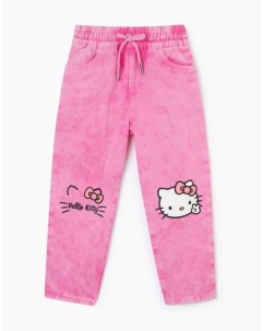 Розовые джинсы Easy fit с принтом Hello Kitty для девочки Gloria jeans