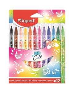 Набор фломастеров с заблокированным пишущим узлом декорированные MINI CUTE 12 цв картонны Maped